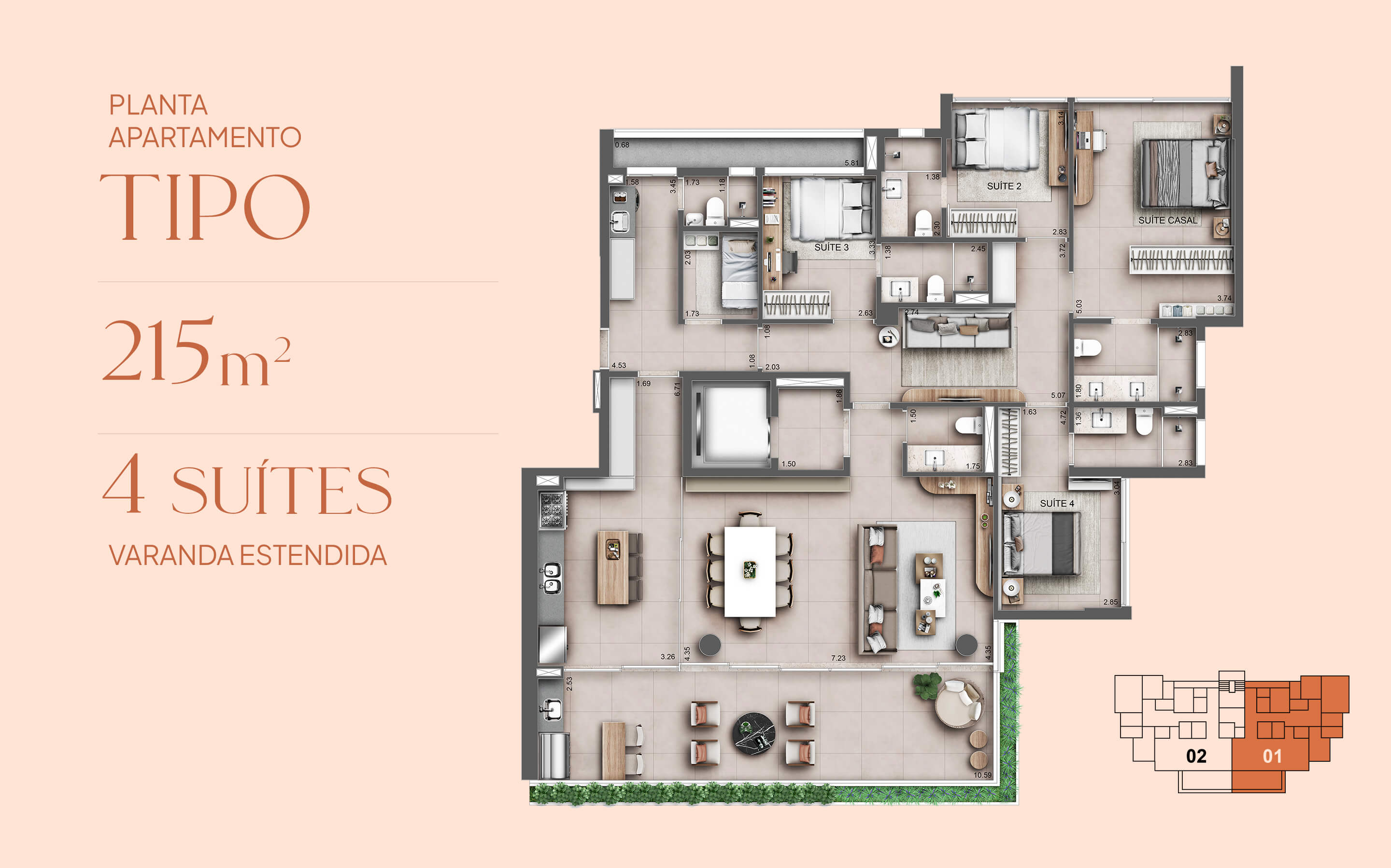 Planta Apartamento Tipo — 215 m²